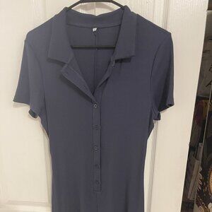 Navy Blue Collared Button-Down Romper Size L/XL - Cozy Chic Summer Steal!